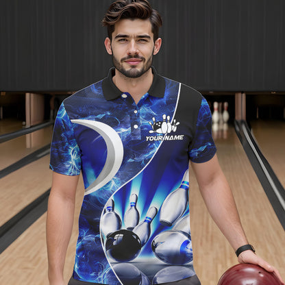 Blue Light pattern Bowling Polo, Quarter Zip shirts for men Custom Bowling Team League Jerseys NQS9340