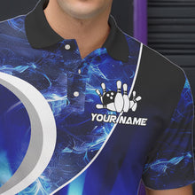 Load image into Gallery viewer, Blue Light pattern Bowling Polo, Quarter Zip shirts for men Custom Bowling Team League Jerseys NQS9340