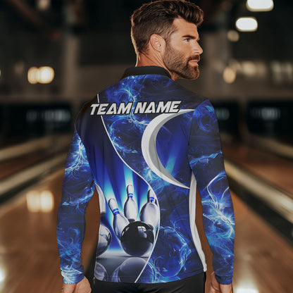 Blue Light pattern Bowling Polo, Quarter Zip shirts for men Custom Bowling Team League Jerseys NQS9340