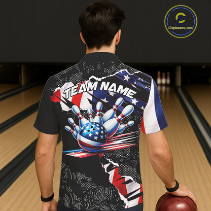 Custom button-up bowling shirts US Flag patriotic team bowling league shirts NQS11409