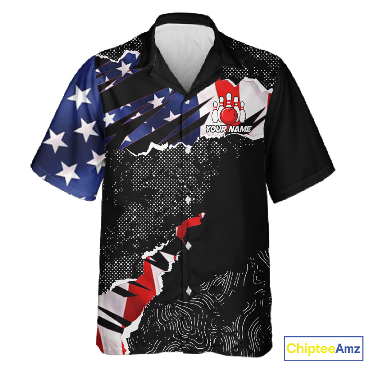 Custom button-up bowling shirts US Flag patriotic team bowling league shirts NQS11409