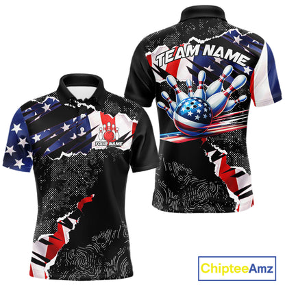 Custom bowling polo shirts, 1/4 zip shirts for men, US Flag patriotic team bowling league shirts NQS11409