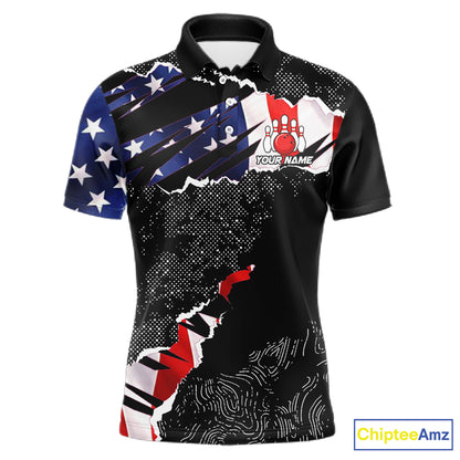 Custom bowling polo shirts, 1/4 zip shirts for men, US Flag patriotic team bowling league shirts NQS11409