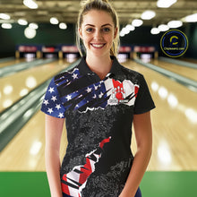 Load image into Gallery viewer, Custom bowling polo shirts, 1/4 zip shirts for Women, US Flag patriotic team bowling league shirts NQS11409