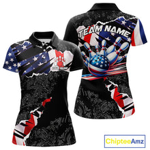 Load image into Gallery viewer, Custom bowling polo shirts, 1/4 zip shirts for Women, US Flag patriotic team bowling league shirts NQS11409
