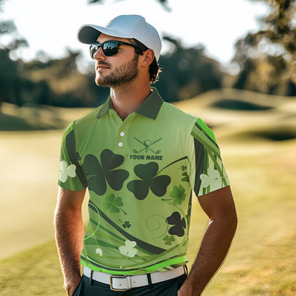 Green shamrock Lucky Golf Polo Shirts For Men Custom St Patrick Day Team Golf Shirts NQS9470