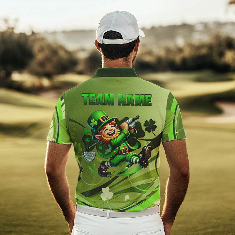 Green shamrock Lucky Golf Polo Shirts For Men Custom St Patrick Day Team Golf Shirts NQS9470
