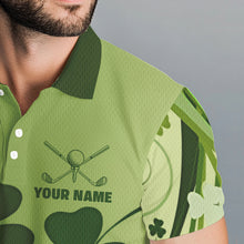 Load image into Gallery viewer, Green shamrock Lucky Golf Polo Shirts For Men Custom St Patrick Day Team Golf Shirts NQS9470