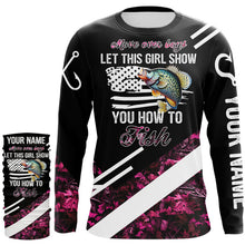 Load image into Gallery viewer, Move over boys let this girl show you how to fish Crappie fishing pink camo custom 3D fishing shirt NQS9471