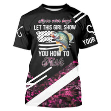 Load image into Gallery viewer, Move over boys let this girl show you how to fish Crappie fishing pink camo custom 3D fishing shirt NQS9471