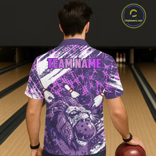 Load image into Gallery viewer, Purple Camo Lion Bowling Hawaiian Shirt Custom Lion Team Bowling Jerseys, Bowler Outfit NQS11604
