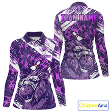 Load image into Gallery viewer, Purple Camo Lion Bowling Polo, 1/4 Zip Shirts for Women Custom Lion Team Bowling Jerseys, Bowler Outfit NQS11604