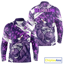 Load image into Gallery viewer, Purple Camo Lion Bowling Polo, 1/4 Zip Shirts for Men Custom Lion Team Bowling Jerseys, Bowler Outfit NQS11604
