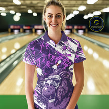 Load image into Gallery viewer, Purple Camo Lion Bowling Polo, 1/4 Zip Shirts for Women Custom Lion Team Bowling Jerseys, Bowler Outfit NQS11604