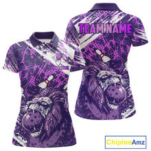 Load image into Gallery viewer, Purple Camo Lion Bowling Polo, 1/4 Zip Shirts for Women Custom Lion Team Bowling Jerseys, Bowler Outfit NQS11604