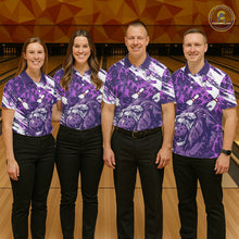 Load image into Gallery viewer, Purple Camo Lion Bowling Polo, 1/4 Zip Shirts for Women Custom Lion Team Bowling Jerseys, Bowler Outfit NQS11604