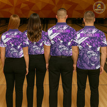 Load image into Gallery viewer, Purple Camo Lion Bowling Polo, 1/4 Zip Shirts for Women Custom Lion Team Bowling Jerseys, Bowler Outfit NQS11604