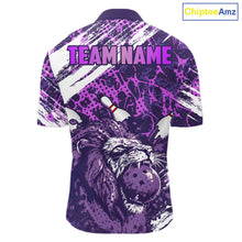 Load image into Gallery viewer, Purple Camo Lion Bowling Polo, 1/4 Zip Shirts for Men Custom Lion Team Bowling Jerseys, Bowler Outfit NQS11604