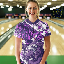 Load image into Gallery viewer, Purple Camo Lion Bowling Polo, 1/4 Zip Shirts for Women Custom Lion Team Bowling Jerseys, Bowler Outfit NQS11604