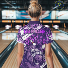Load image into Gallery viewer, Purple Camo Lion Bowling Polo, 1/4 Zip Shirts for Women Custom Lion Team Bowling Jerseys, Bowler Outfit NQS11604