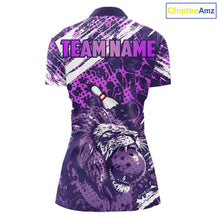 Load image into Gallery viewer, Purple Camo Lion Bowling Polo, 1/4 Zip Shirts for Women Custom Lion Team Bowling Jerseys, Bowler Outfit NQS11604