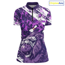 Load image into Gallery viewer, Purple Camo Lion Bowling Polo, 1/4 Zip Shirts for Women Custom Lion Team Bowling Jerseys, Bowler Outfit NQS11604
