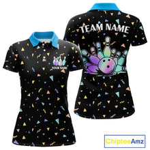 Load image into Gallery viewer, Hologram colors geometric pattern Black Bowling Shirts for Women Custom Team Bowling League Jersey NQS11607