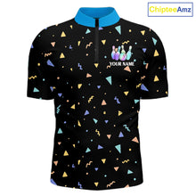 Load image into Gallery viewer, Hologram colors geometric pattern Black Bowling Shirts for Men Custom Team Bowling League Jersey NQS11607