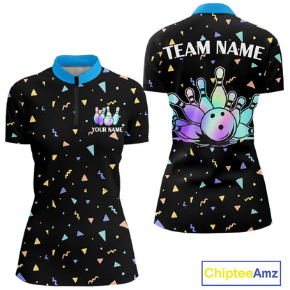Hologram colors geometric pattern Black Bowling Shirts for Women Custom Team Bowling League Jersey NQS11607