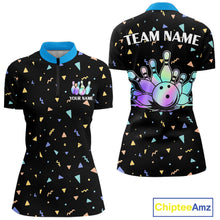 Load image into Gallery viewer, Hologram colors geometric pattern Black Bowling Shirts for Women Custom Team Bowling League Jersey NQS11607