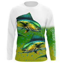 Load image into Gallery viewer, Mahi-mahi Fishing Customize Name Green Scales Long Sleeve Fishing Shirts, Personalized Fishing Gift NQS261