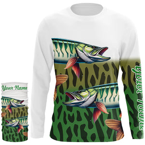 Musky Fishing Customize Green Scales UV Protection Fishing Shirts For men, Personalized Fishing Gifts NQS263