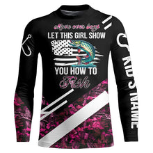 Load image into Gallery viewer, Move over boys let this girl show you how to fish Musky fishing pink camo custom name 3D fishing shirt NQS5162