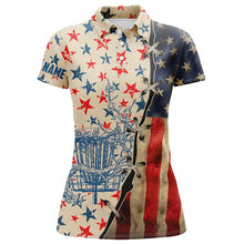 Load image into Gallery viewer, Vintage American flag disc golf basket Womens disc golf polo shirt, personalized disc golf shirts NQS5678