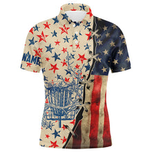 Load image into Gallery viewer, Vintage American flag disc golf basket Mens disc golf polo shirt, personalized disc golf shirts NQS5678