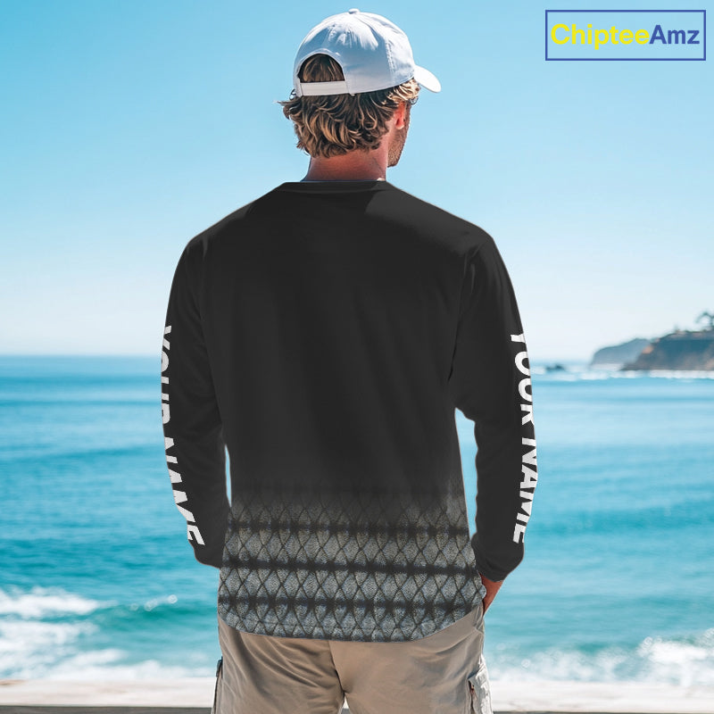 Striped Bass scales fishing Custom black long sleeve Fishing Shirt, Striper Fishing jerseys NQS10083