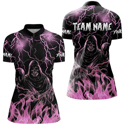 Pink lightning thunder Skull Flame Bowling Shirts For Women custom bowling team league jerseys NQS8008