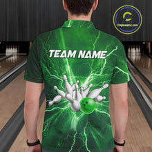 Load image into Gallery viewer, Men&#39;s Bowling Shirts Custom Green Lightning Thunder Bowling Team Jersey, gift for team Bowlers NQS10602