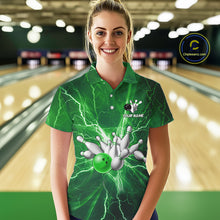Load image into Gallery viewer, Women&#39;s Bowling Shirts Custom Green Lightning Thunder Bowling Team Jersey, gift for team Bowlers NQS10602