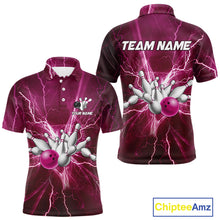 Load image into Gallery viewer, Men&#39;s Bowling Shirts Custom Pink Lightning Thunder Bowling Team Jersey, gift for team Bowlers NQS10603