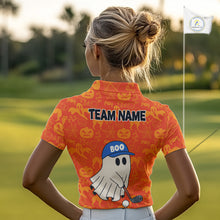 Load image into Gallery viewer, Personalized Funny Halloween Boo Orange Pattern Women Golf Polo Shirts, Halloween ladies Golf Attire NQS10837