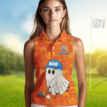 Load image into Gallery viewer, Personalized Funny Halloween Boo Orange Pattern Sleeveless Golf Polo Shirts, Halloween Golf Attire NQS10837