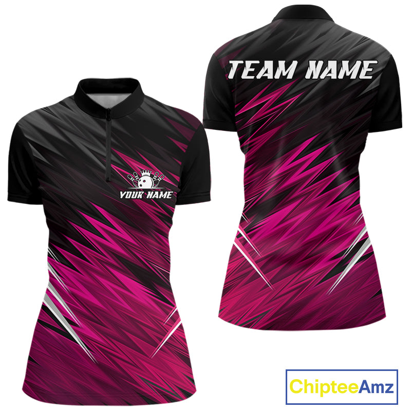 Pink and Black Bowling Shirts For Women Custom Name and Team name  Bowling Jerseys Bowlers Outfit NQS11001