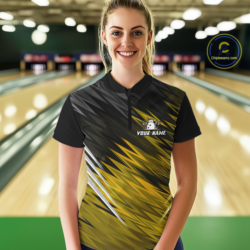 Yellow and Black Bowling Shirts For Women Custom Name and Team name  Bowling Jerseys Bowlers Outfit NQS11003