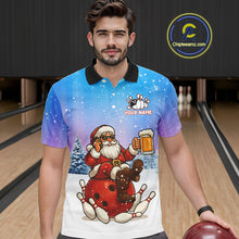 Load image into Gallery viewer, Funny Santa drinking Beer Bowling Shirts For Men Custom Christmas Bowling Team Jersey Gift For Bowler NQS11009