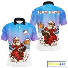 Load image into Gallery viewer, Funny Santa drinking Beer Bowling Shirts For Men Custom Christmas Bowling Team Jersey Gift For Bowler NQS11009