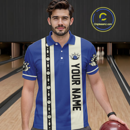 Blue Retro Bowling Polo, Quarter Zip Shirts For Men Custom Vintage Bowling Team Jerseys NQS11212