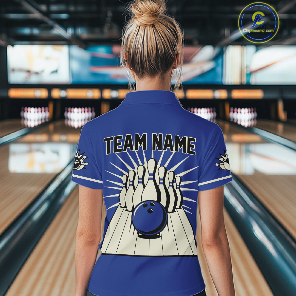Blue Retro Bowling Polo, Quarter Zip Shirts For Women Custom Vintage Bowling Team Jerseys NQS11212