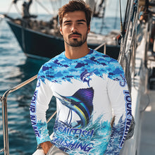 Load image into Gallery viewer, Sailfish fishing Blue sea camo Custom UV protection fishing long sleeve shirt, Sailfish Fishing jersey NQS9342