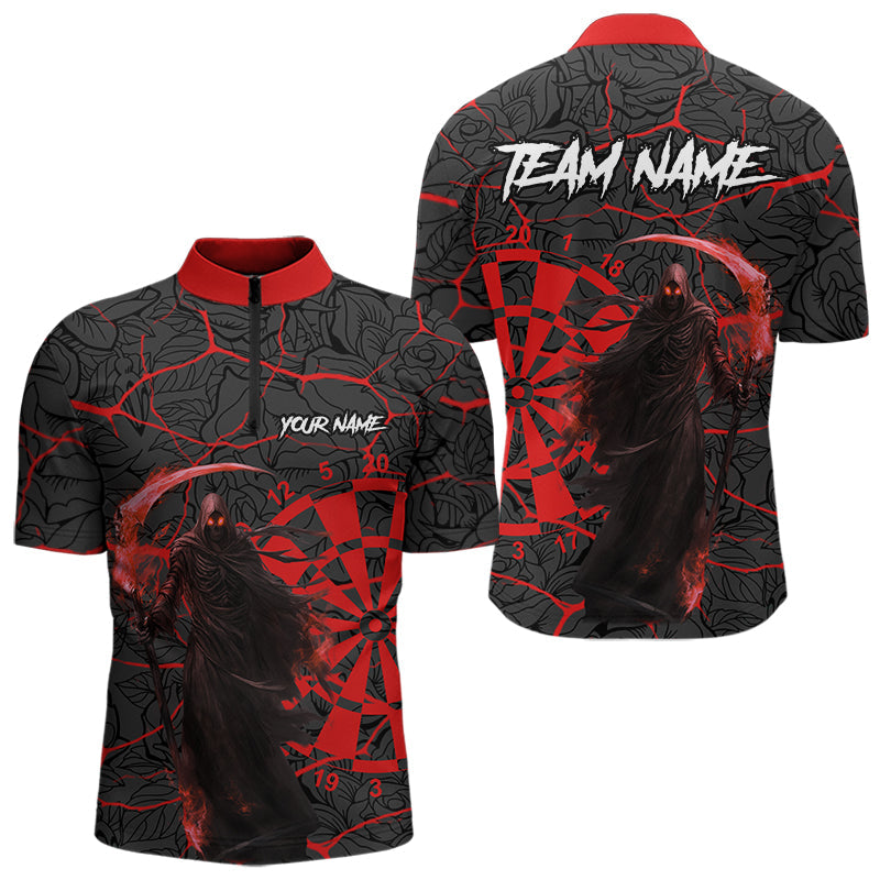 Men Darts shirts Custom black and red reaper skull Darts Team Jerseys, Darts gifts NQS9481